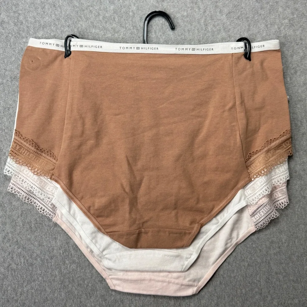 Tommy Hilfiger Womens 3-Pack Lace Trim High Waist Briefs Pink White Brown NWT‎ L